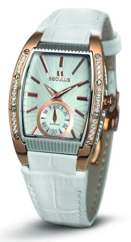 Seculus 1667.2.1069 white, pvd-r cz stones, white leather