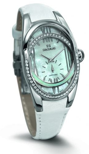 Seculus 1668.2.1064 white, ss cz stones, white leather