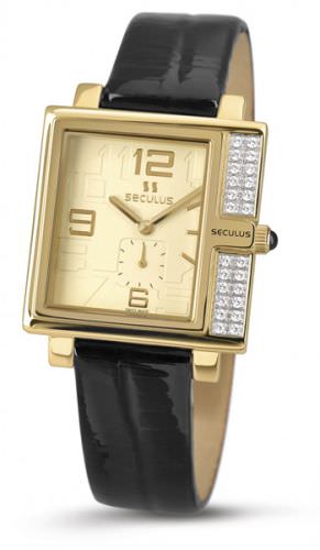 Seculus 1670.2.1064 yellow, pvd-y-cz, black leather