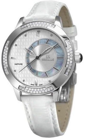 Seculus 1671.2.1063 white mop, ss cz stones, white leather