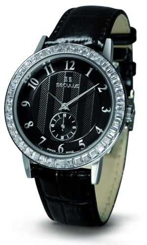 Seculus 1675.2.1069 black, ss cz stones, black leather