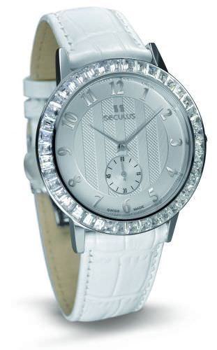 Seculus 1675.2.1069 white, ss cz stones, white leather
