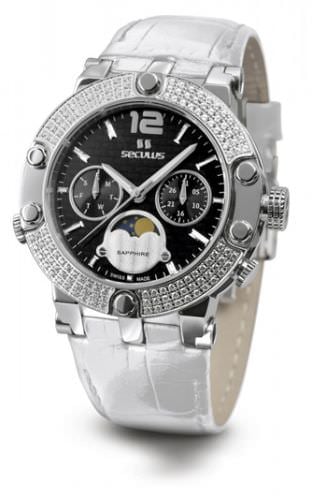 Seculus 1690.5.706 black, ss with stones, white leather