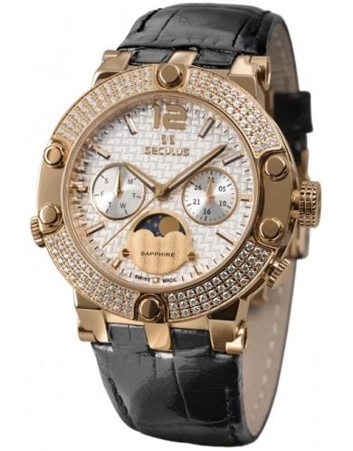 Seculus 1690.5.706 white, pvd-r with stones, black leather