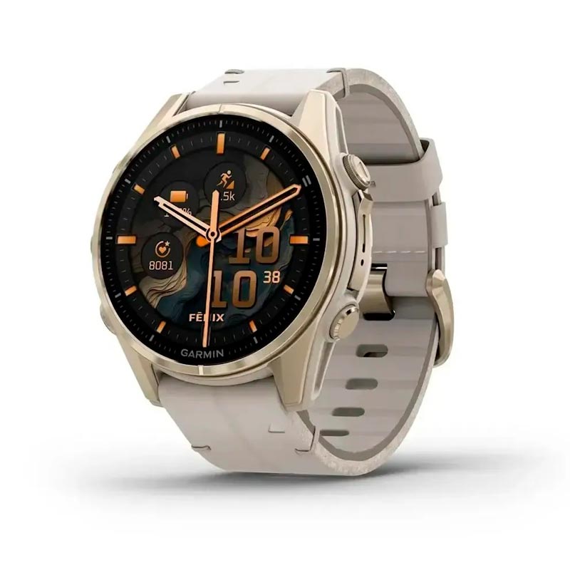 Garmin fenix 8 43mm,AMOLED,Saph,SftGldSS/FogGryLeatherBnd,Excl